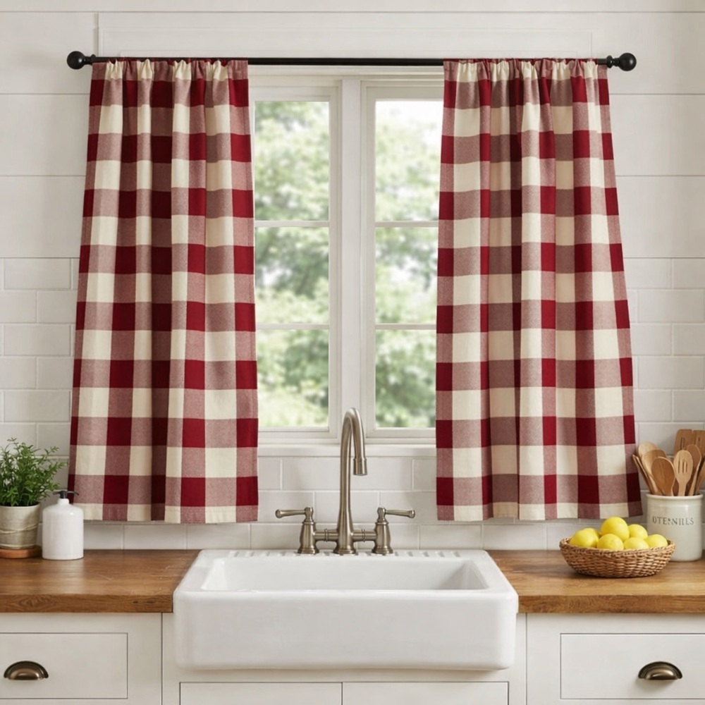 Red Buffalo Plaid Curtain Panels L67in x W48in each Farmhouse Cotton Set of 2